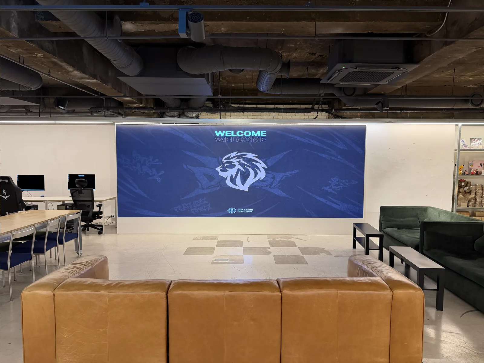 2F lounge and FEARX welcome wall